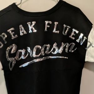 "I speak fluent sarcasm" sequinned shirt